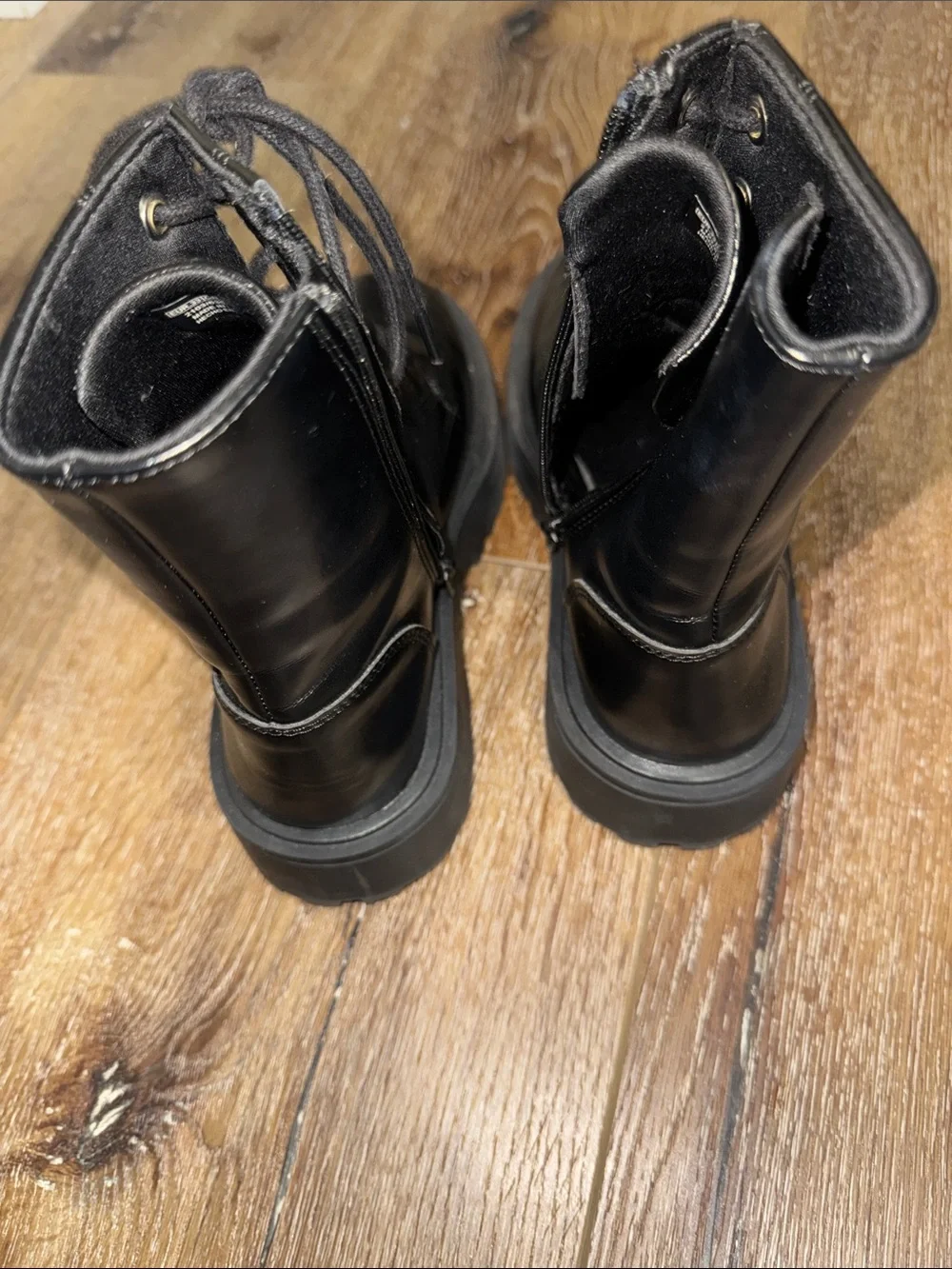 Zara Black Gloss Lace-Up Platform Moto Boots
